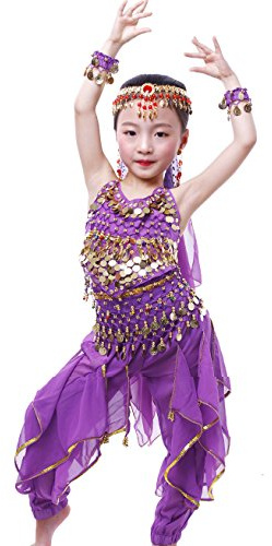 Astage Girls Oriental Belly Dance Sets Costumes All accessories Purple S(Fits 3-5 Years)