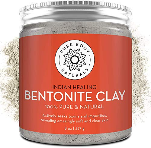 Pure Body Naturals Bentonite Clay Powder for DIY Detox Body & Face Mask, Pure Indian Healing Clay for Deep Pore Cleansing and Armpit Detox for Women, (8.0 oz)