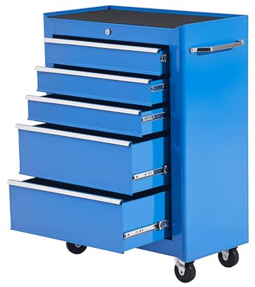 HOMCOM Carro Caja de Herramientas Taller Movil 5 Cajones 4 Ruedas Cerradura Color Azul