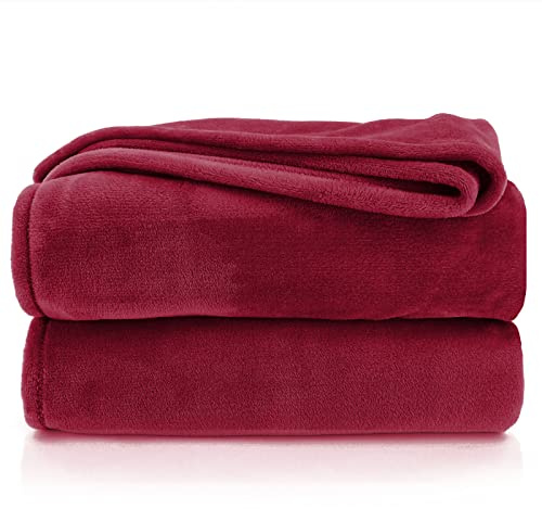 heimtexland Kuscheldecke flauschig Flanell Wohndecke warm Oekotex Tagesdecke Überwurf Sofadecke fusselfrei Fleecedecke Super Soft XXL Decke 220x240 cm Typ380 Bordeaux weinrot