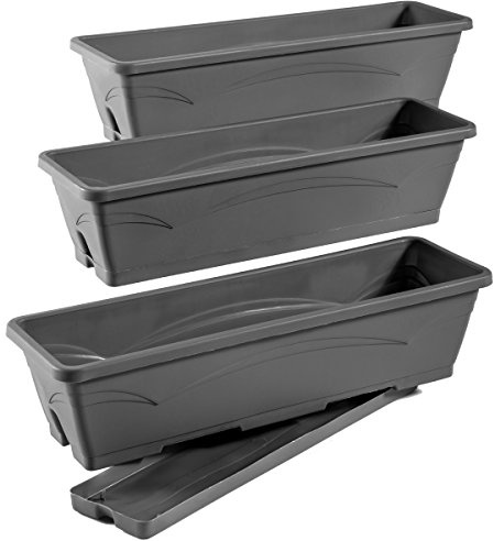 EDA Lot de 3 jardinieres balcon Toscane- 3 x 6 L - 50 x 15 x 12 cm - Gris anthracite