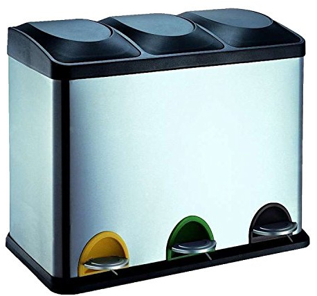 Cubo de reciclaje ecológico 45 litros de 3 compartimentos, reciclaje de basura / cubos de reciclaje, Gran Capacidad, para Papel, Vidrio y Plástico, Ideal para Hogar/Oficina/Interior/Exterior