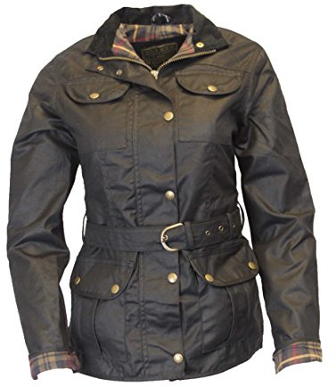 Walker & Hawkes - Veste cirée pour femme - 4 poches/ceinture - noir - 42