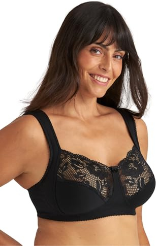 Miss Mary of Sweden Lovely Lace Womens Non-Wired Full Cup Cotton Bra 46E Black