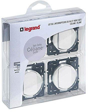 LEGRAND - Interrupteur Simple ou Va-et-vient Doigt Large Céliane Soft - 10A - Commande d'Eclairage - Prêt à Installer - Blanc - Fabriqué En France - Lot de 4