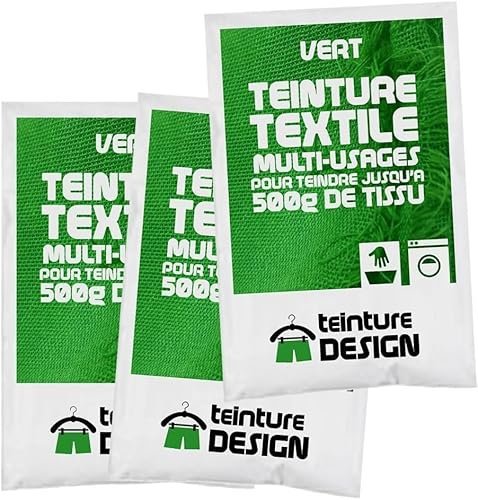 Lot de 3 sachets de Teinture Textile - VERT - teintures universelles pour vêtements et tissus naturels