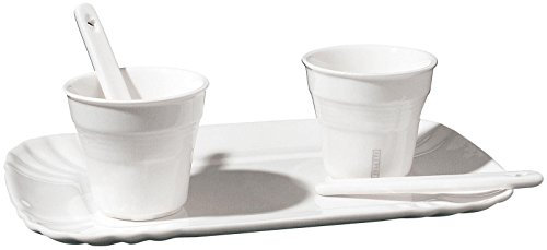 Set: 2 Bicchierino Caffe'+2 Palettine+1 Vassoio Cm.13X20 in Porcellana