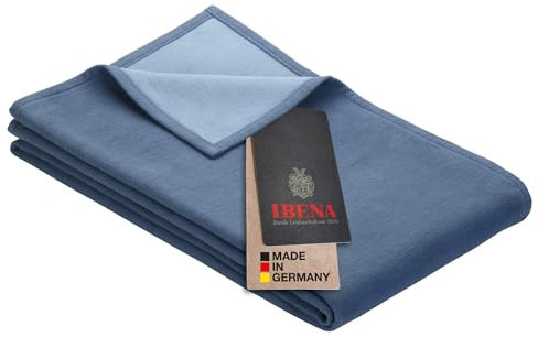 Ibena Stockholm Bio Wolldecke 140x200 cm - 100% Baumwolle, Made in Germany, Baumwolldecke blau hellblau zweifarbig