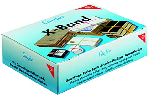 Läufer 50907 Rondella X-Band, elastische Kreuzbänder, Gummibänder 100 x 11 mm, Durchmesser 65 mm, 100g Schachtel, Gummiband bunt sortiert