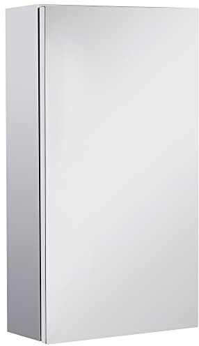 HOMCOM Bathroom Mirror Cabinet, Stainless Steel Wall Mounted Bathroom Cabinet with Mirror for Small Cloakroom Compact Space, 30 x 14 x 55 cm