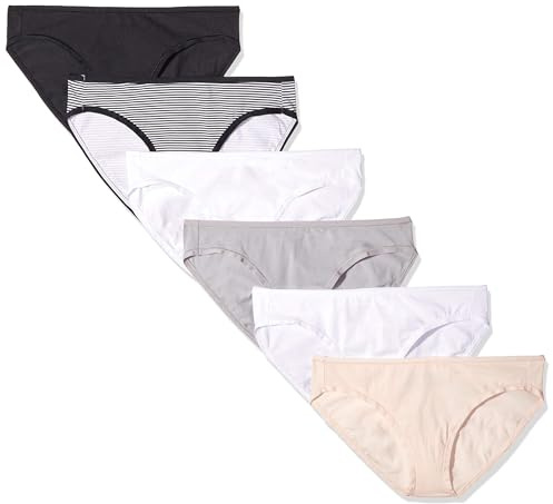 Amazon Essentials Women's Bikinitrosor underkläder i bomull (finns i plusstorlek), Pack of 6, Grundfärger, L