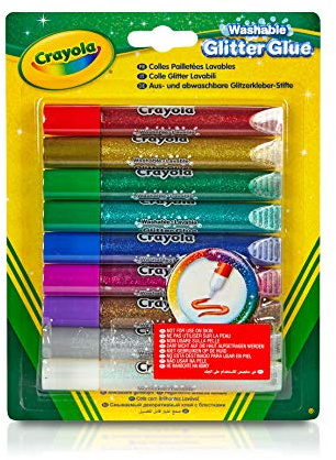 CRAYOLA Washable Glitter Glue - Assorted Colours (Pack of 9) | Add Some Extra Sparkle to Your Arts & Crafts! | Ideal for Kids Aged 3+