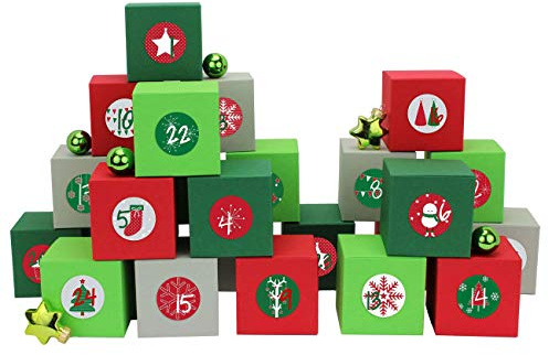 Papierdrachen 24 Adventskalender Kisten - mit Zahlenaufklebern zum selber Befüllen - 24 bunte Schachteln zum Aufstellen und zum Befüllen - 24 Boxen - von Papierdrachen