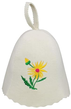 GMMH® Saunahut aus Wollfilz, Saunamütze für Damen, Blumen Muster und Design, Filz Kopfschutz Saunakappe Filzkappe Mütze Filzhut Hut Kappe für Sauna, Banya, Finnische Sauna