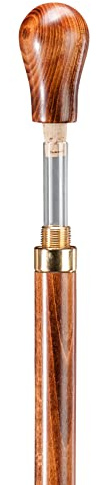 Gehstock Trinkstock Knaufstock aus leicht geflammtem Buchenholz, aufschraubbarer fein gemaserter Knauf,6 cl Glasphiople inkl. 1 Messingbecherchen im Inneren des Stockes.