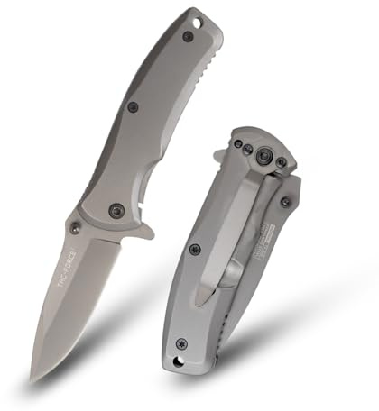 Tac-Force TiNite Coated Folding Pocket Knife – 2.75 Stainless Steel Blade, Frame Lock, Black Stainless Steel Handle, Pocket Clip, 6.25 Overall Length (Grey)