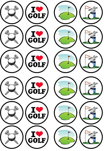 24 Golf Edible Wafer Paper Cupcake Toppers/Decorations