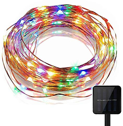 KEEDA Luci Stringa Solare 100LED 8 Modi, Rame Fili Luci Stringa Luci, Catene Luminose Solari, Luce Energia Solare per Esterno Giardino Feste Natale(Multicolore)