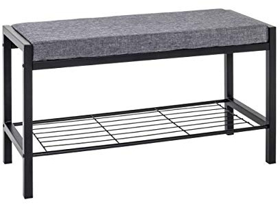 HAKU Banco para Zapatos Gris, Negro, Metal, Tejido Textil - Dim.: AN 80 cm x AL 48 cm x P 32 cm, Estilo: Moderno