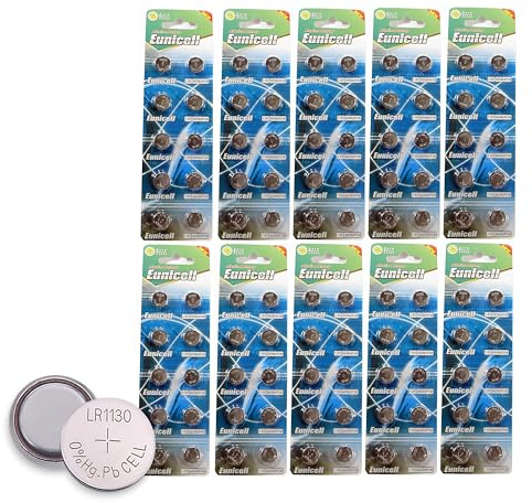 Eunicell AG10 Knopfzellen LR54 / LR1130 / L1131 / SR1130W / 389 / G10, 100 Stück