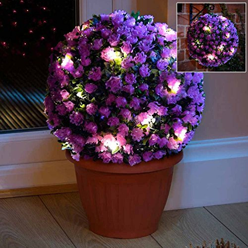 Solalite 2 x 28cm Purple Topiary Balls with 20 Solar LED Lights, Hanging Topiary Ball Lights Sphere Decorative for Wedding Artificial Plant, Backyard Balcony Garden Décor
