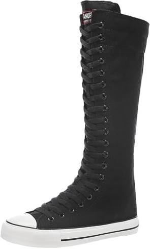 Jamron Mujer Moda Lona Botas de Baile Rodilla Alta Botas de Ciclismo Chicas Lujosa Zapatos Escolares Negro 3905 EU41