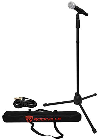 Rockville Wired Pro MIc Kit 1 - High-End Metal Microphone+Mic Stand+Carry Bag+Cable, Black