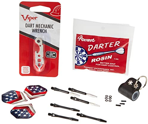 Fat Cat Dart Accessory: Steel Tip Darts Tune Up Tool Kit (Shafts, Flights, Sharpening Stone and Mechanic Wrench)