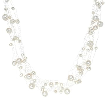 Valero Pearls Damen Perlenhalskette Mehrreihig Hochwertige Süßwasser-Zuchtperlen 4-8 mm Barock weiß 925 Sterling Silber - Perlenkette echte Perlen