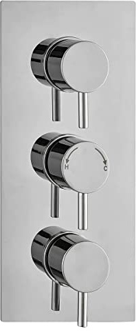 Premium Concealed Thermostatic Shower Mixer Valve in Chrome with 2 Outlets and 3 Round Handles. Built in Anti Scald Feature by ECOSPA