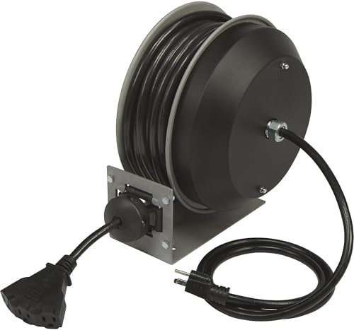 Strongway Heavy-Duty Retractable Extension Cord Reel - 30ft. 12/3, Triple Tap