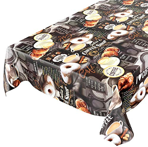 ANRO Wachstuchtischdecke Wachstuch Wachstischdecke Tischdecke abwaschbar Kaffee Süßigkeiten Donuts 120 x 140cm, Dunkelgrau