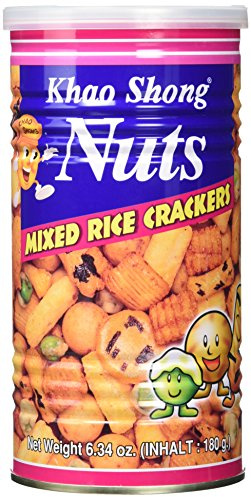 Khao Shong Mixed Rice Crackers, Reisgebäck Mischung mit überzogenen Erdnüssen und Erbsen, würzige Reiscracker, Snack-Vielfalt für unterwegs, 6er Pack, (6 x 180 g)