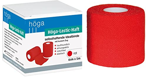 Höga-Lastic-Haft rot, kohäsive (selbsthaftende) Idealbinde mit kurzem Zug - 6 cm x 5 m gedehnt, atmungsaktiv, rutschfest, elastisch