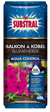 Substral Balkon- & Kübel-Blumenerde Aqua Control 40l, 4 Monate vorgedüngt, speichert doppelt so viel Wasser