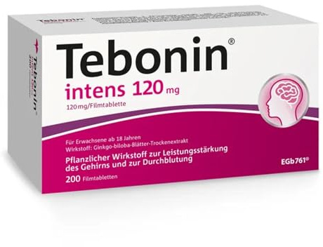Tebonin intens 120 mg | 200 Stück | bei akutem & chronischem Tinnitus* | pflanzliches Arzneimittel mit Ginkgo Biloba Extrakt | unterstützt bei Ohrengeräuschen* & Schwindel | mit Ginkgo Spezialextrakt | Bei Tinnitus alters- oder durchblutungsbedingter Ursache, unterstützend bei Schwindel, pflanzlich & gut verträglich