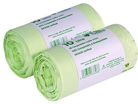 10 Litre x 100 Bags Compostable Caddy Liners 10L Kitchen - Food Waste Bin Liners - EN 13432 - Compost Bags
