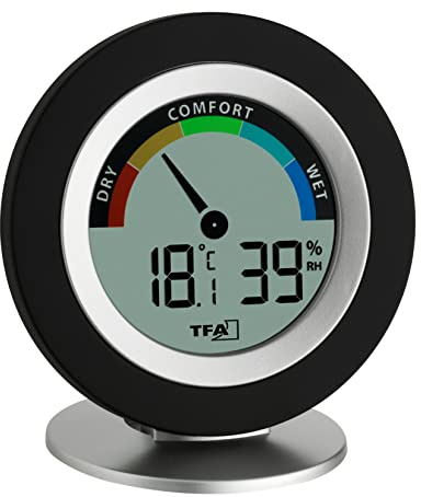 TFA Dostmann Thermo-Hygrometer digital Cosy, 30.5019.01, für Innenräume zur Raumklimakontrolle, Temperatur, Luftfeuchtigkeit, schwarz