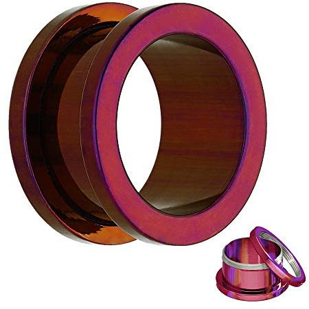 Treuheld® | METALLIC Flesh Tunnel - PINK (ROSA - ROT) Regenbogen-Farben - 18 Größen: 1,2-30mm mit Gewinde zum Schrauben - Piercing Ohr Plug - Chirurgenstahl 316L Edel-Stahl - Tunnel-Schmuck