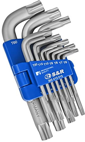 S&R Clefs Allen Torx 15 Cles males Coudé à Étoile Extra Résistantes: Torx 6 Torx 7 Torx 8 Torx 9 Torx 10 Torx 15 Torx 20 Torx 25 Torx 27 Torx 30 Torx 40 Torx 45 Torx 50 Torx 55 Torx 60