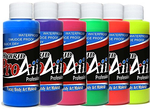 ProAiir Face and Body Painting Makeup - 6 UV/Fluorescent Colors - 1 oz (30ml) Multicolor