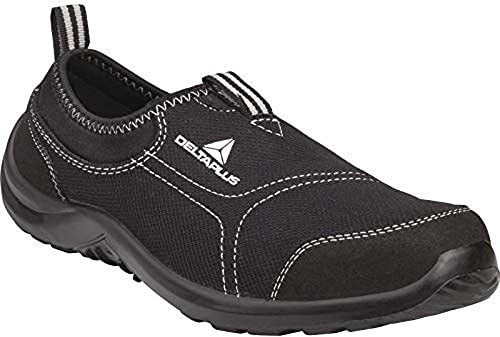 Delta Plus - Scarpe basse modello Miami S1P, calza-facile, tomaia in tela e puntale in acciaio, nere, sneakers da lavoro o per il tempo libero, taglia 43