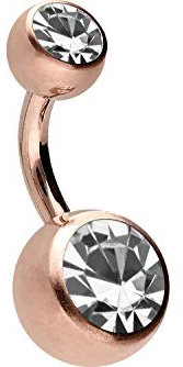 PIERCINGLINE Bauchnabelpiercing Chirurgenstahl 2 Kristallen Bananabell Piercing Roségoldfarben Kristallklar 10mm