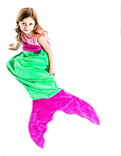 The Original Blankie Tails Mermaid Tail Blanket (Youth Size), Green/Pink