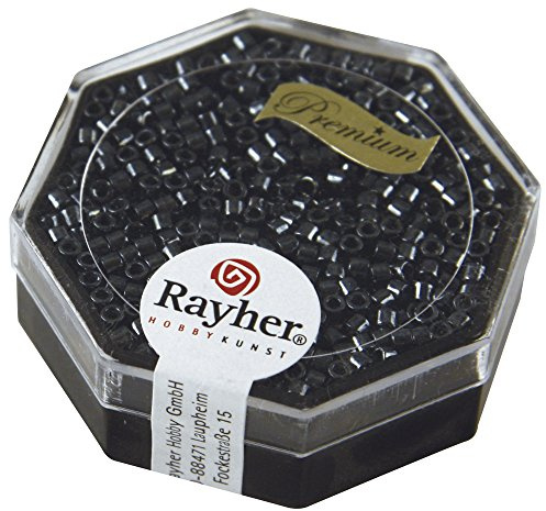 Rayher Delica-Rocailles, Miyuki-Rocailles, anthrazit, metallic, glänzend, 2,2 mm ø, Dose 9 g, Perlen zum Auffädeln, Glasperlen klein, 14750572