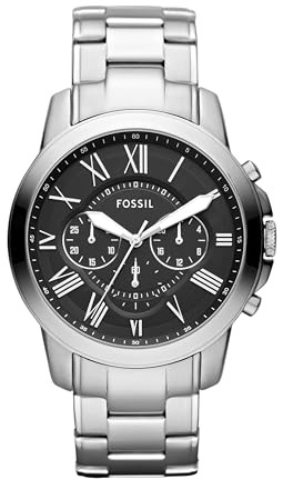 Fossil Men's Watch, Grant Quartz Stainless Steel Chronograph Watch for Men,Color: Silver