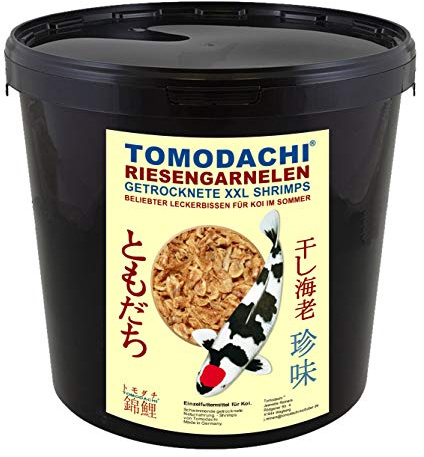 Riesengarnelen, Koifutter Sommer, Koisnack, getrocknete große Süßwassergarnelen, Riesen Shrimps, Gambas für die Handfütterung der Koi, Garnelen, gesunde, leckere Koibelohnung, handzahme Koi 5L Eimer