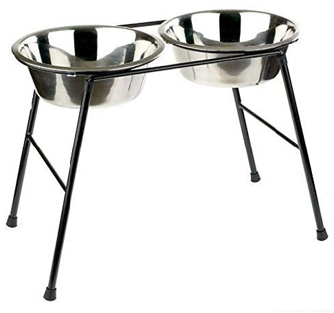 Klassiska husdjursprodukter dubbelmatare högt stativ med 2 500 ml rostfria stålskålar, 370 mm hög, klar