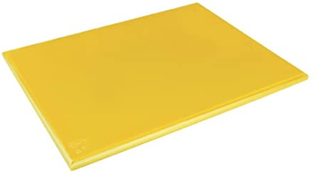Hygiplas High Density Polyethylene Chopping Board 25x600x450mm, Large | Colour-coded yellow for preparing cooked meat to avoid cross-contamination; non-absorbent and dishwasher safe.