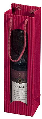 karton-billiger Flaschentragetasche Tragetüte mit Fenster in 4 Farben für 1,2 oder 3 Flaschen, 20Stück (1 Flasche, rot)